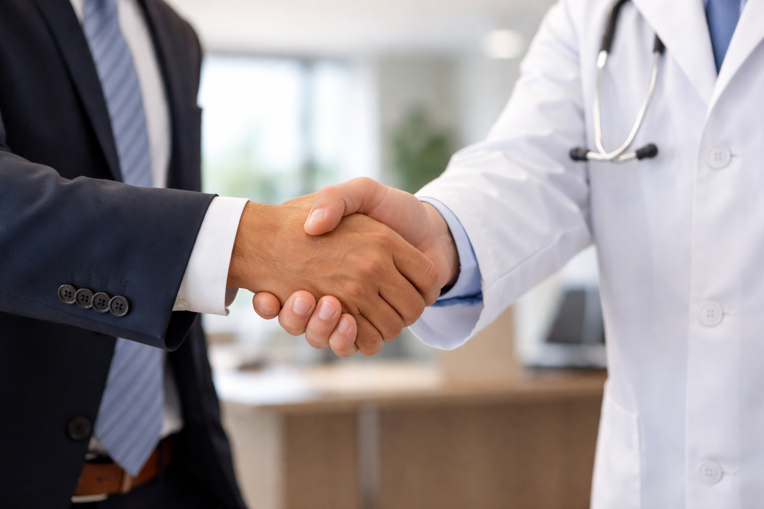 Consulting Professional handshake in a modern med spa office